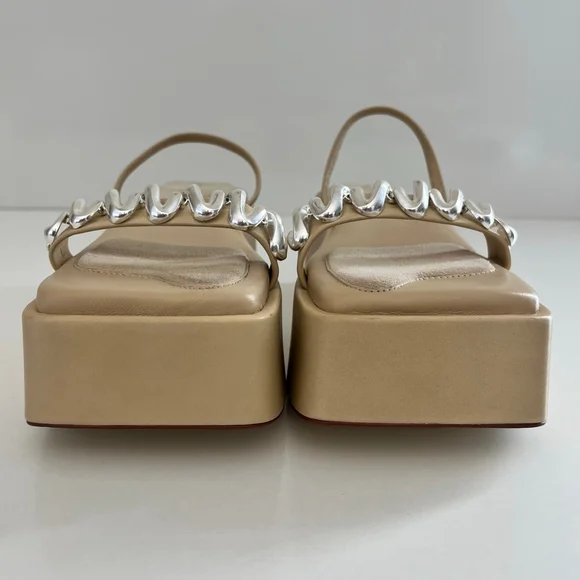 Cult Gaia Onyx Platform Slingback Sandal Silver Spiral Tan EU 38 NWOT - Picture 7 of 13